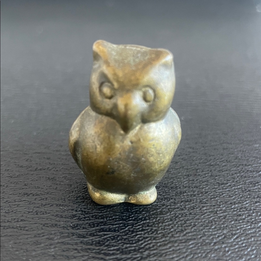 Miniature Owl Solid Brass Hand Carved - Adorable Collectible